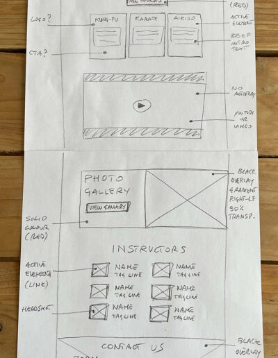 sketched wireframe for home page